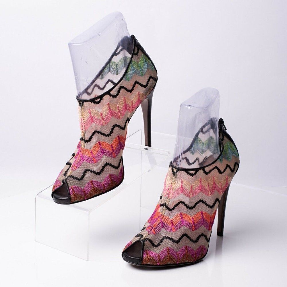 Missoni Womens Peep Toe Mesh Bootie Heels Sz 8 38